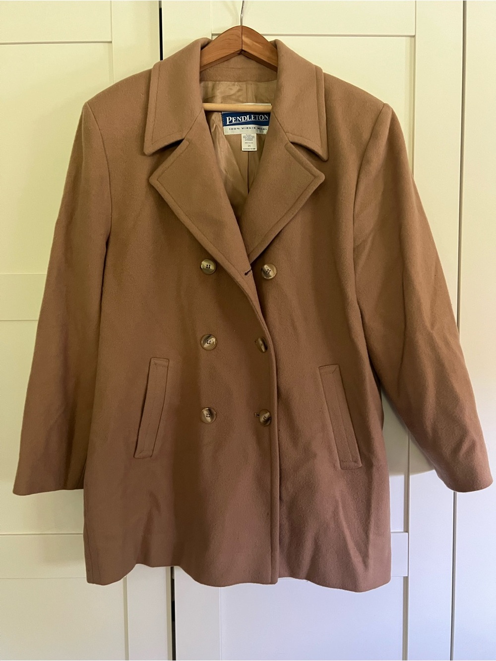 Pendleton Camel Double-Breasted Wool Pea Coat
